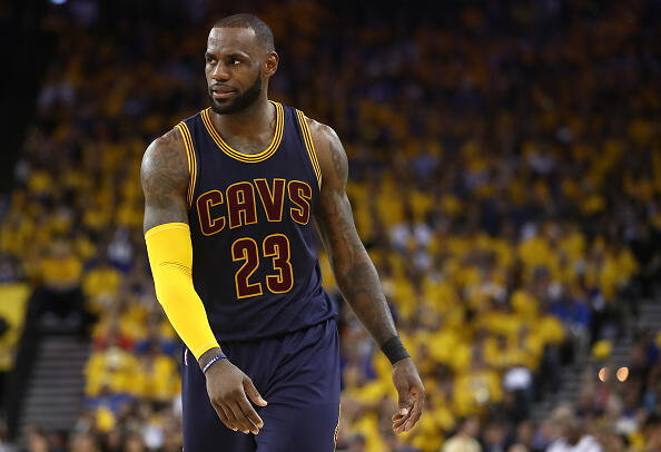 OAKLAND, CA - JUNE 01:  LeBron James #23 of the Cleveland Cavaliers reacts against the Golden State Warriors in Game 1 of the 2017 NBA Finals at ORACLE Arena on June 1, 2017 in Oakland, California. NOTE TO USER: User expressly acknowledges and agrees that, by downloading and or using this photograph, User is consenting to the terms and conditions of the Getty Images License Agreement.  (Photo by Ezra Shaw/Getty Images)