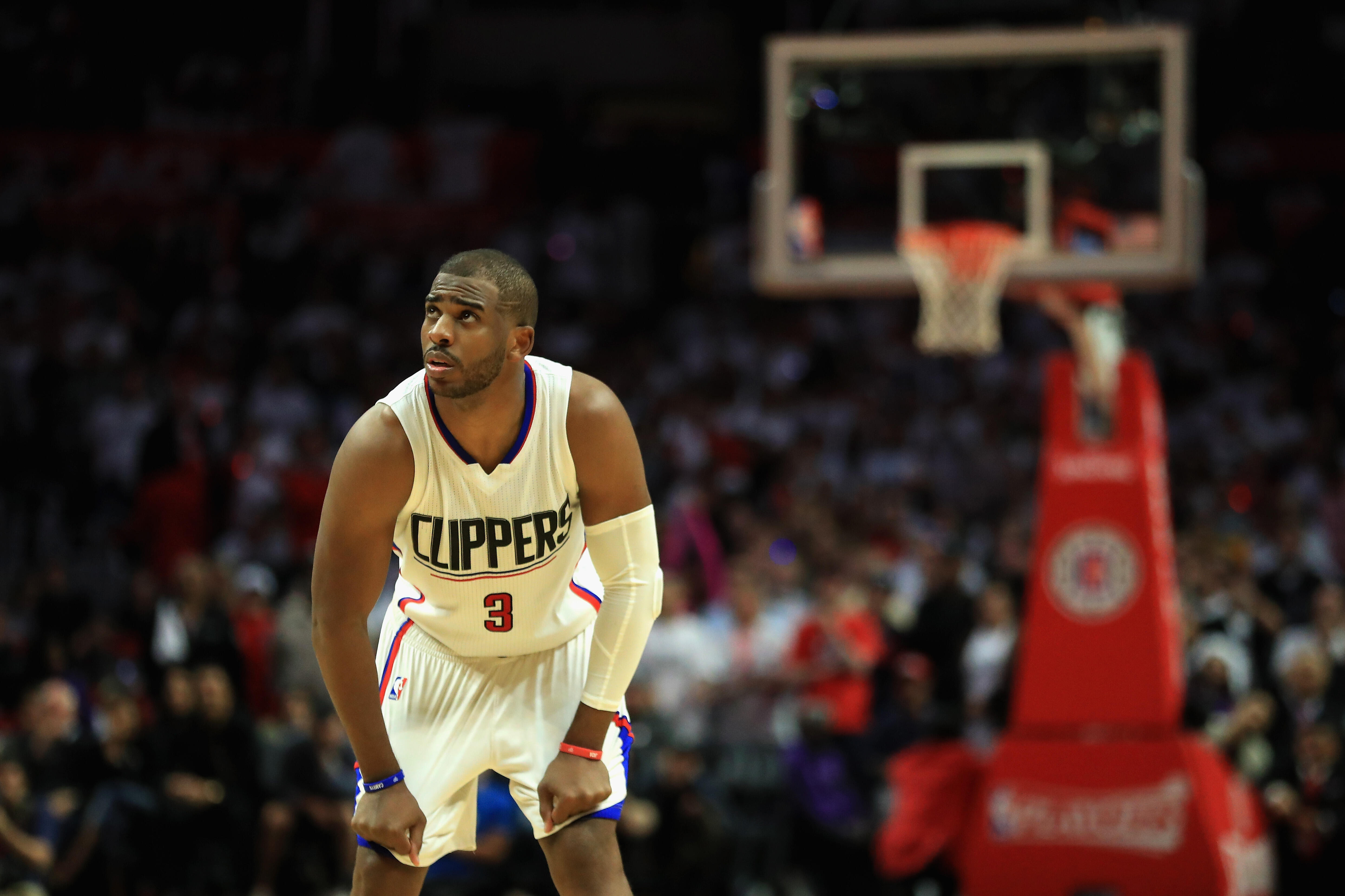 LOS ANGELES, CA - APRIL 25:  Chris Paul #3 of the Los Angeles Clippers looks on during the second half of Game Five of the Western Conference Quarterfinals against the Utah Jazz at Staples Center at Staples Center on April 25, 2017 in Los Angeles, Califor