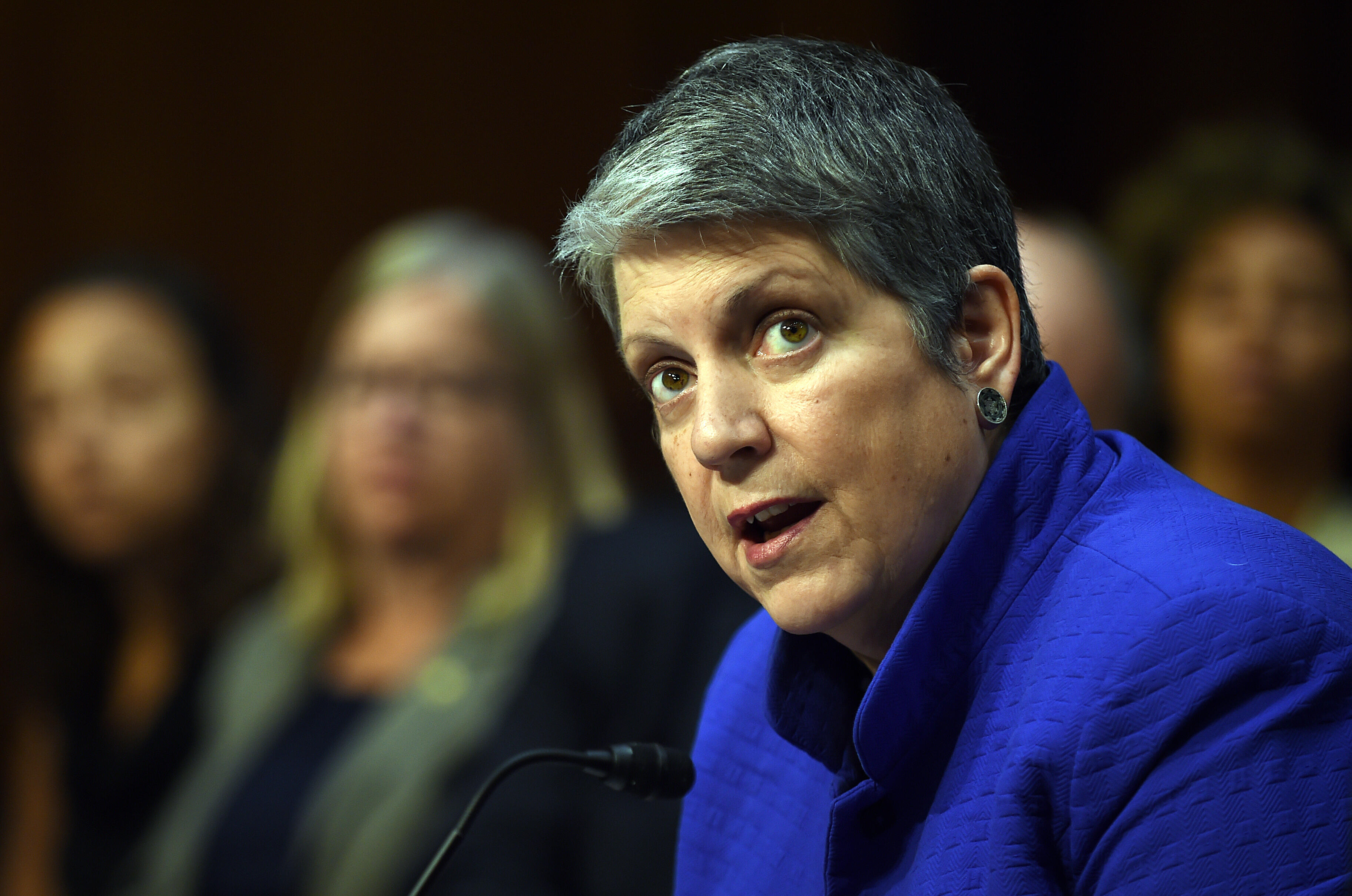 WASHINGTON, DC - JULY 29: Janet Napolitano, president of the University of California, speaks during a hearing of the Senate Health, Education, Labor, and Pensions Committee on July 29, 2015 in Washington, DC. The committee is examining the reauthorizatio