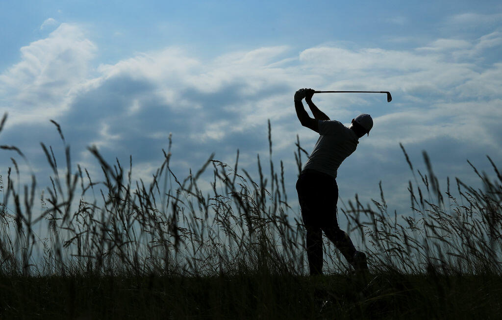 HARTFORD, WI - JUNE 12:  Rory McIlroy of Northern Ireland plays a shot during a practice round prior to the 2017 U.S. Open at Erin Hills on June 12, 2017 in Hartford, Wisconsin.  (Photo by Richard Heathcote/Getty Images)