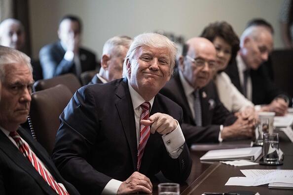 US President Donald Trump smiles during a cabinet meeting at the White House in Washington, DC, on June 12, 2017. / AFP PHOTO / NICHOLAS KAMM        (Photo credit should read NICHOLAS KAMM/AFP/Getty Images)