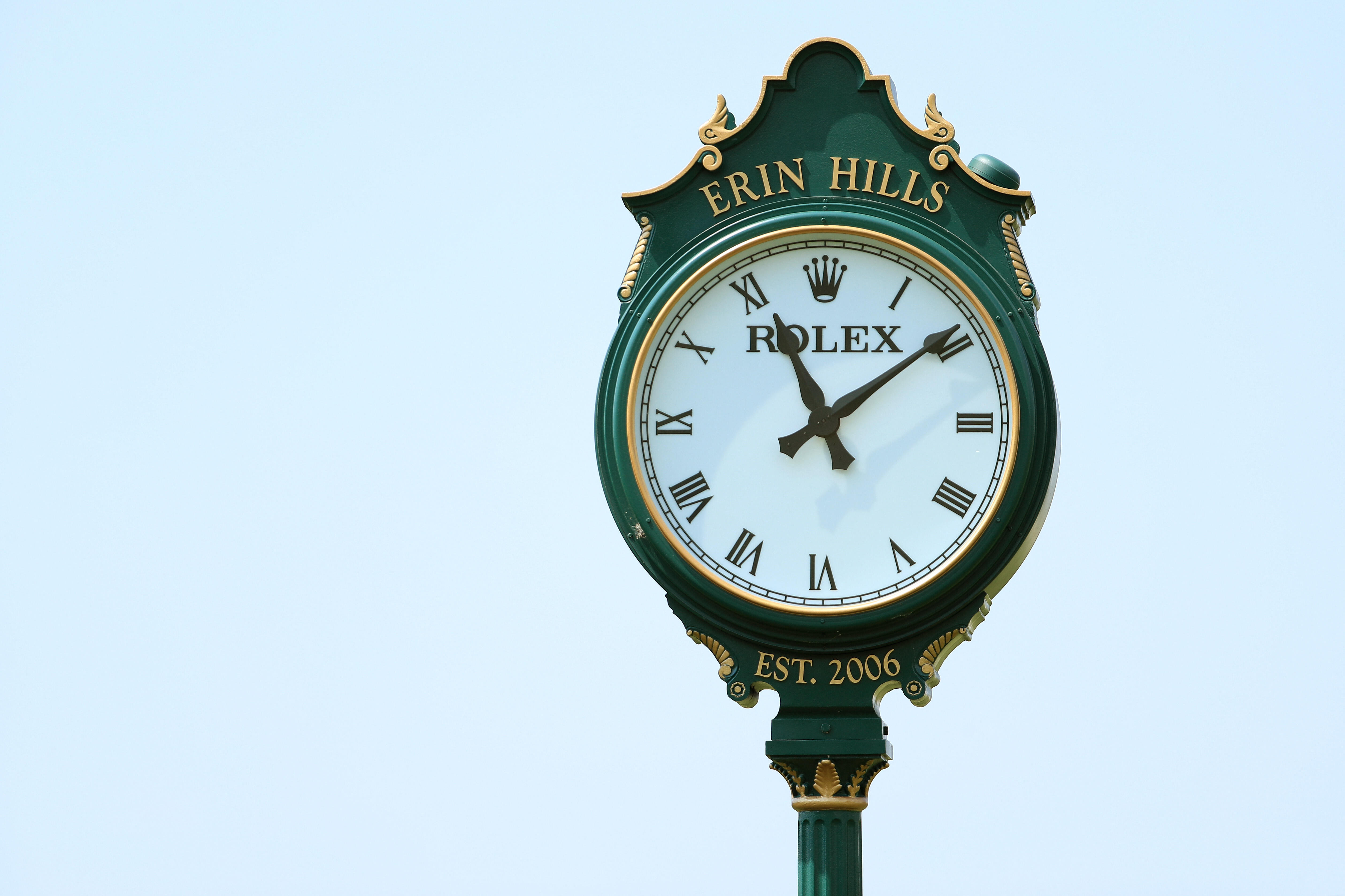 HARTFORD, WI - JUNE 12:  A Rolex clock is displayed during a practice round prior to the 2017 U.S. Open at Erin Hills on June 12, 2017 in Hartford, Wisconsin.  (Photo by Richard Heathcote/Getty Images)