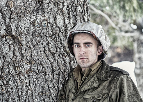 WWII US Army Serious Soldier Winter Portrait
