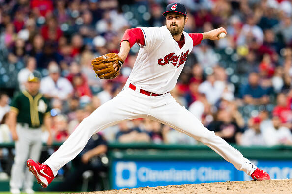 CLEVELAND, OH - MAY 30: Andrew Miller #24 of the Cleveland Indians pitches during the eighth inning against the Oakland Athletics at Progressive Field on May 30, 2017 in Cleveland, Ohio. (Photo by Jason Miller/Getty Images)