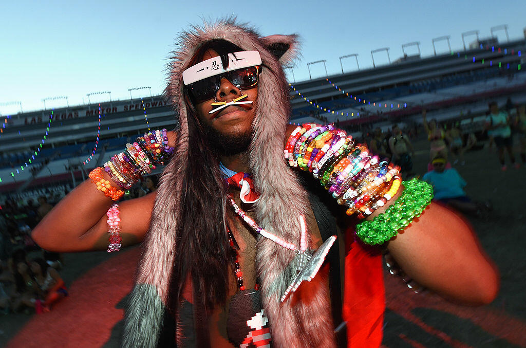 LAS VEGAS, NV - JUNE 22:  Brandon Paul of California dances during a set by Henry Fong at the 18th annual Electric Daisy Carnival at Las Vegas Motor Speedway on June 22, 2014 in Las Vegas, Nevada.  (Photo by Ethan Miller/Getty Images)
