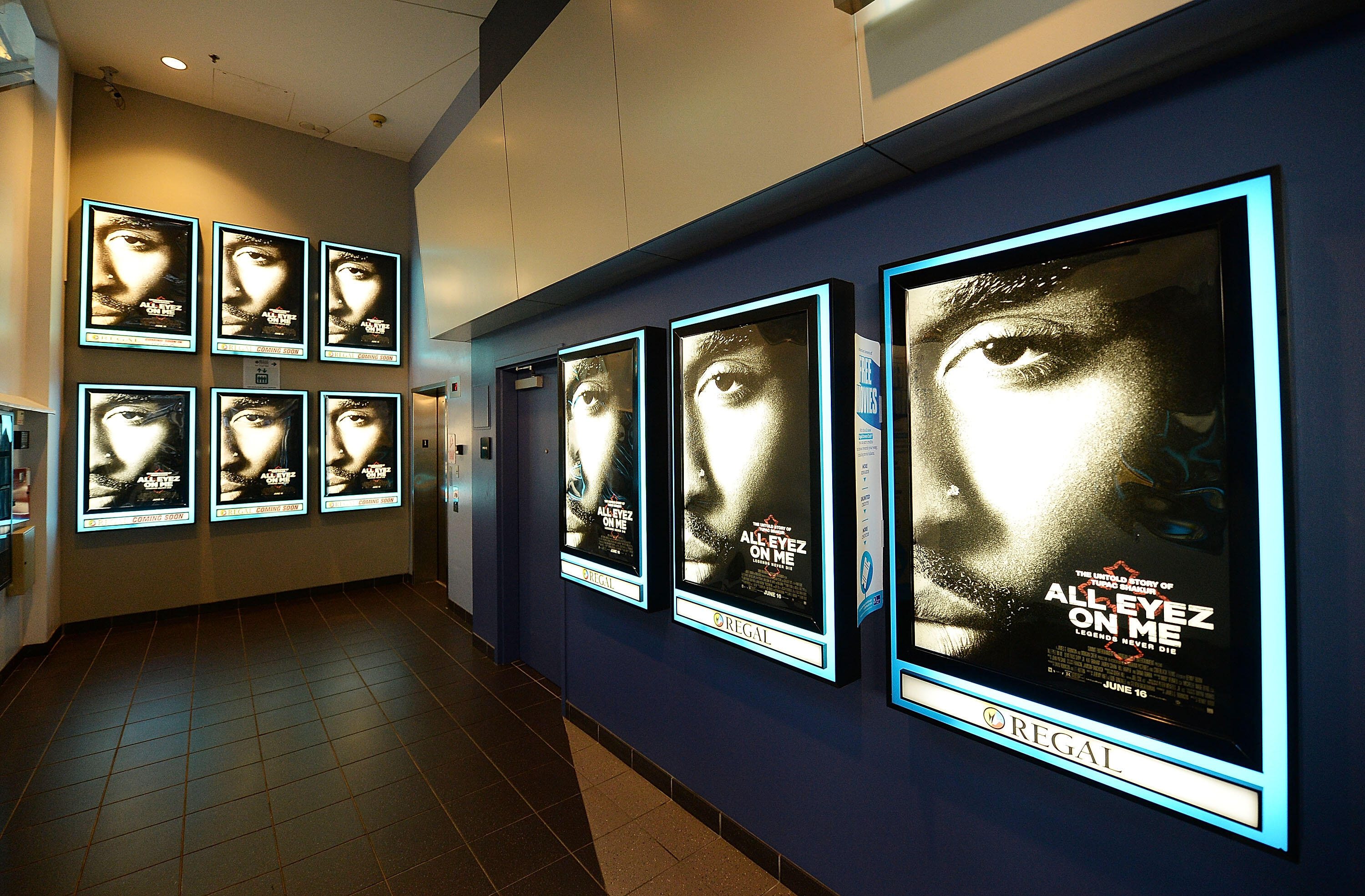 MIAMI BEACH, FL - JUNE 17:  Movie posters on display at the All Eyez on Me ABFF Screening at Regal South Beach Cinema on June 17, 2017 in Miami Beach, Florida.  (Photo by Jason Koerner/Getty Images for Codeblack Films)