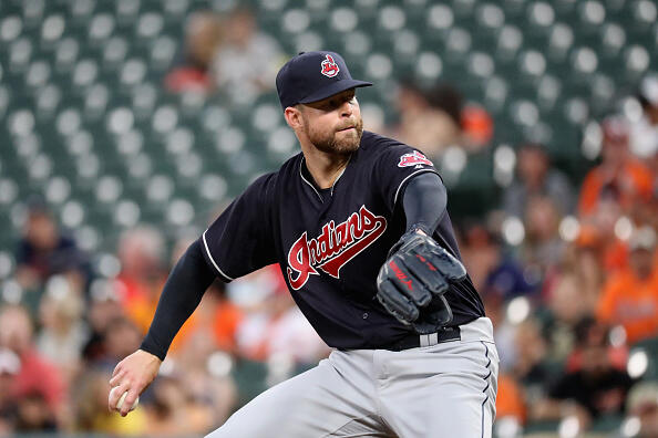 BALTIMORE, MD - JUNE 19:  Starting pitcher Corey Kluber #28 of the Cleveland Indians throws to a Baltimore Orioles batter in the first inning at Oriole Park at Camden Yards on June 19, 2017 in Baltimore, Maryland.  (Photo by Rob Carr/Getty Images)