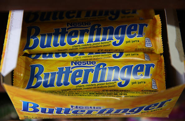 SAN FRANCISCO, CA - FEBRUARY 18:  Nestle Butterfinger candy bars are displayed on a shelf at a convenience store on February 18, 2015 in San Francisco, California.  Nestle USA announced plans to remove all artificial flavors and FDA-certified colors from its entire line of chocolate candy products, including the popular Butterfinger and Baby Ruth candy bars, by the end of 2015.  (Photo by Justin Sullivan/Getty Images)