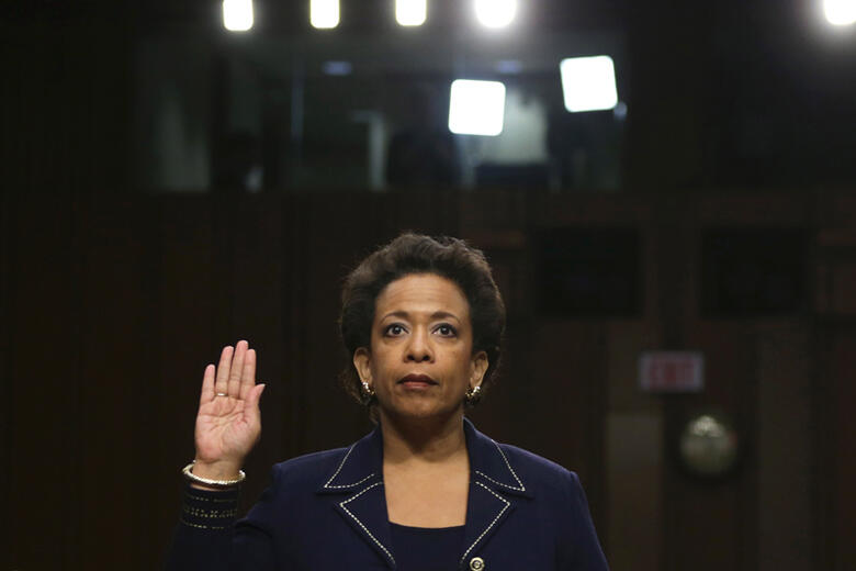 WASHINGTON, DC - JANUARY 28:  U.S. Attorney for the Eastern District of New York Loretta Lynch is sworn in before testifing during her confirmation hearing before the Senate Judiciary Committee January 28, 2015 on Capitol Hill in Washington, DC. If confir