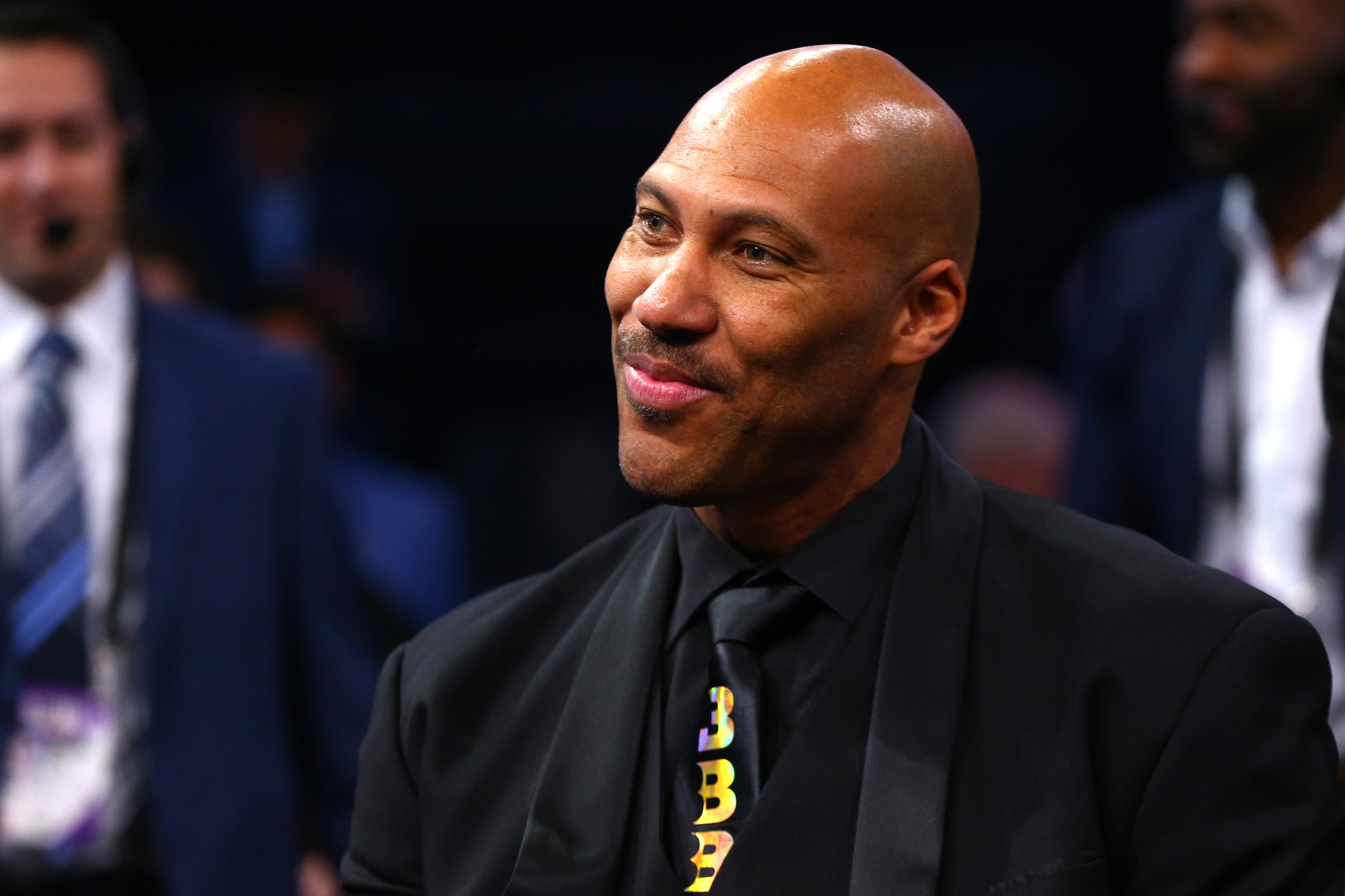 NEW YORK, NY - JUNE 22:  LaVar Ball, father of Lonzo Ball, looks on during the first round of the 2017 NBA Draft at Barclays Center on June 22, 2017 in New York City. NOTE TO USER: User expressly acknowledges and agrees that, by downloading and or using t