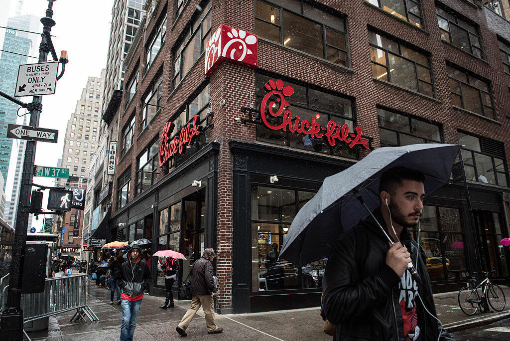 NEW YORK, NY - OCTOBER 2: The exterior of Chick-Fil-A, a day before its opening, on 37th Street and 6th Avenue, on October 2, 2015 in New York City.. The fast food chicken restaurant is set to open its first store in Manhattan. (Photo by Andrew Renneisen/Getty Images)