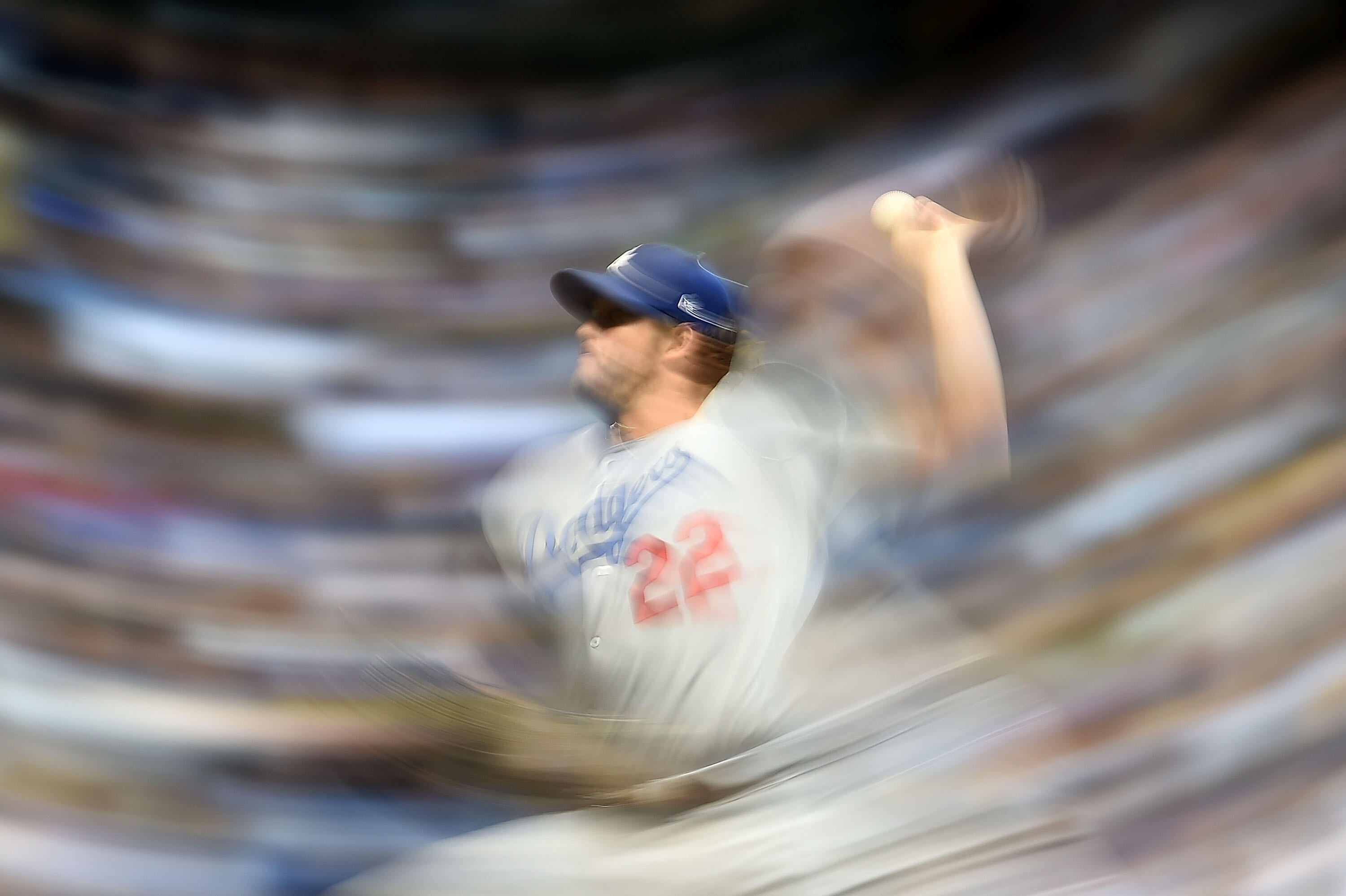 MILWAUKEE, WI - JUNE 02:  Clayton Kershaw #22 of the Los Angeles Dodgers throws a pitch during the fourth inning of a game against the Milwaukee Brewers at Miller Park on June 2, 2017 in Milwaukee, Wisconsin.  (Photo by Stacy Revere/Getty Images)