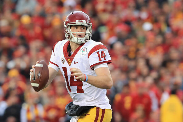 PASADENA, CA - JANUARY 02:  Quarterback Sam Darnold #14 of the USC Trojans looks to pass the ball against the Penn State Nittany Lions during the 2017 Rose Bowl Game presented by Northwestern Mutual at the Rose Bowl on January 2, 2017 in Pasadena, California.  (Photo by Sean M. Haffey/Getty Images)