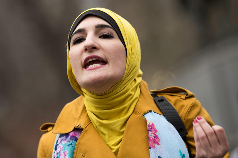 NEW YORK, NY - APRIL 13: Activist Linda Sarsour speaks during a 'Women For Syria' gathering at Union Square, April 13, 2017 in New York City. The group gathered to support and stand with the people of Syria and call for the United States to accept Syrian 