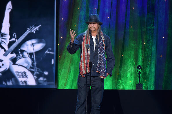 NEW YORK, NEW YORK - APRIL 08:  Kid Rock inducts Cheap Trick at the 31st Annual Rock And Roll Hall Of Fame Induction Ceremony at Barclays Center on April 8, 2016 in New York City.  (Photo by Theo Wargo/Getty Images)