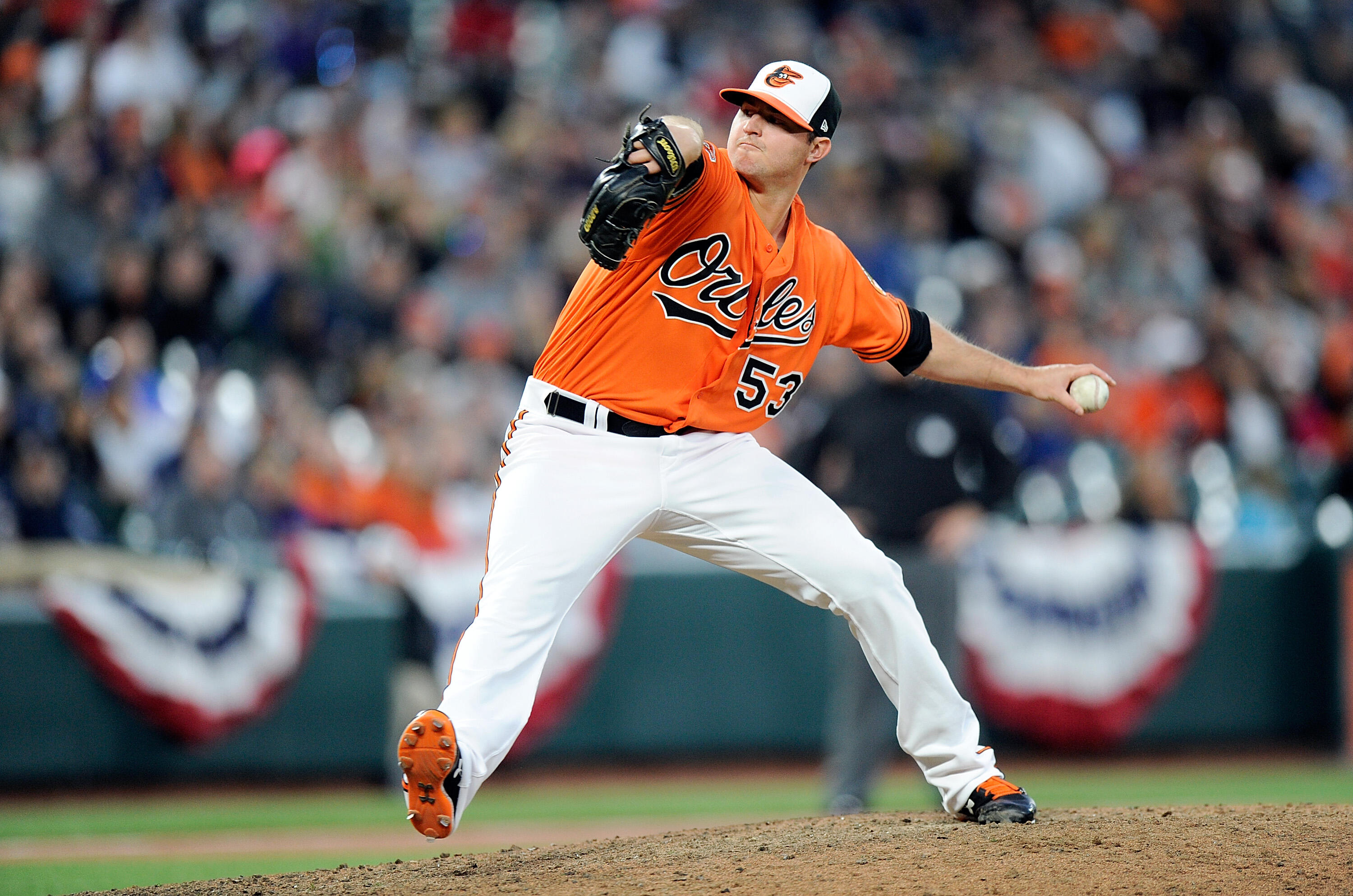BALTIMORE, MD - APRIL 08:  Zach Britton #53 of the Baltimore Orioles pitches in the ninth inning against the New York Yankees at Oriole Park at Camden Yards on April 8, 2017 in Baltimore, Maryland. Baltimore won the game 5-4. (Photo by Greg Fiume/Getty Im