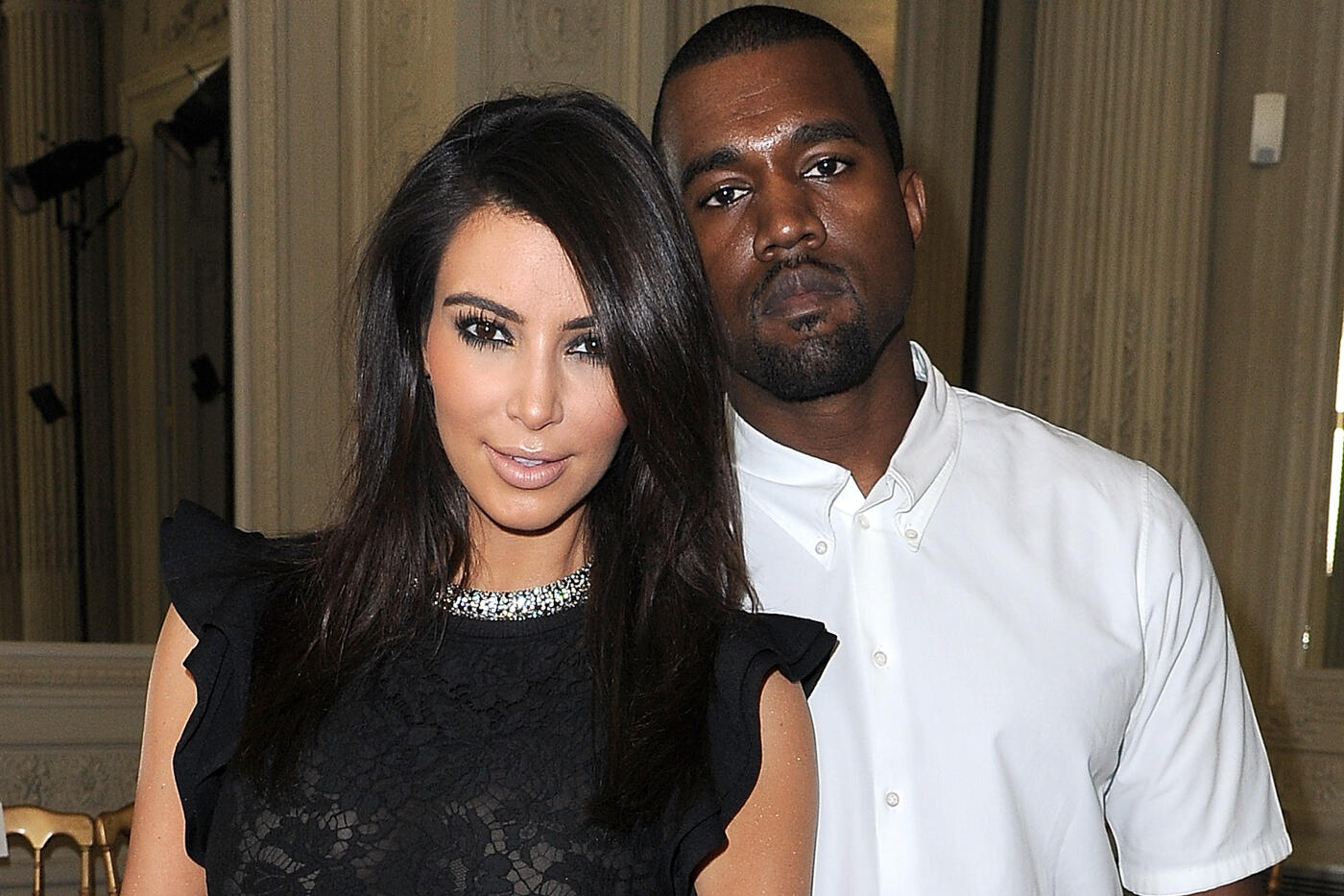 PARIS, FRANCE - JULY 04:  Kim Kardashian and Kanye West attend the Valentino Haute-Couture show as part of Paris Fashion Week Fall / Winter 2012/13 at Hotel Salomon de Rothschild on July 4, 2012 in Paris, France.  (Photo by Pascal Le Segretain/Getty Image