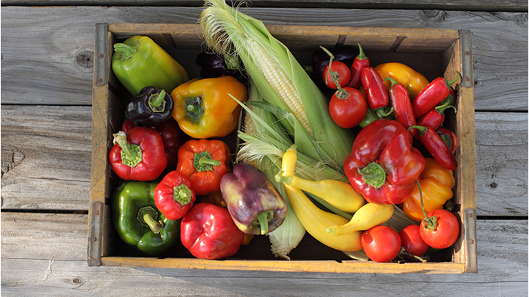 Crate of organic vegetables 