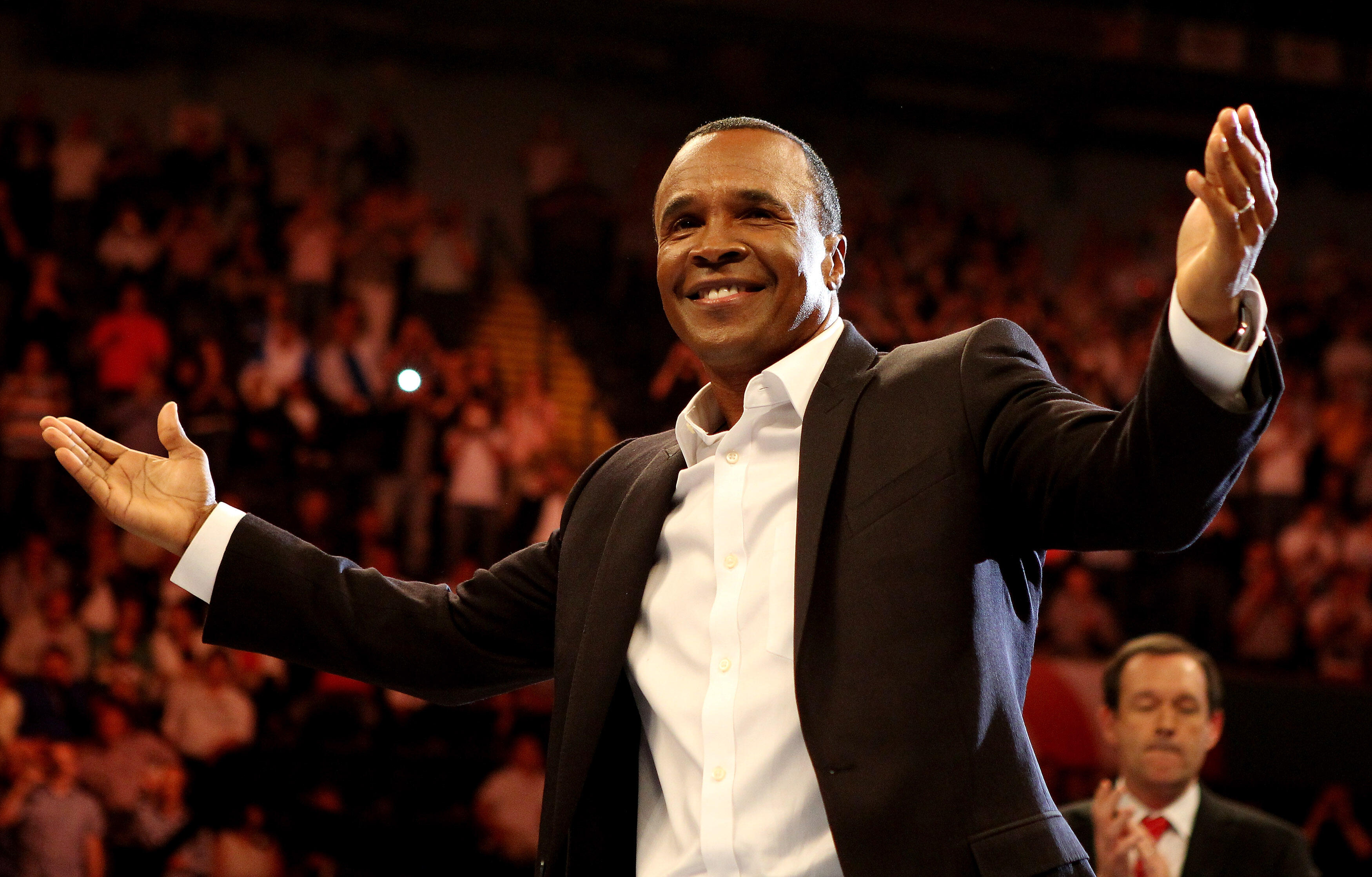 NOTTINGHAM, ENGLAND - MAY 26:  Sugar Ray Leonard in the ring prior to the IBF World Super Middleweight Title bout between Carl Froch and Lucian Bute at Nottingham Capital FM Arena on May 26, 2012 in Nottingham, England.  (Photo by Scott Heavey/Getty Image