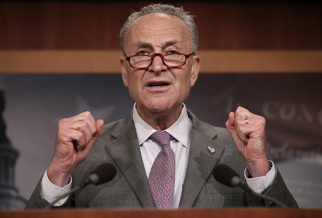 WASHINGTON, DC - JULY 13:  Senate Minority Leader Chuck Schumer (D-NY) speaks during a press conference at the U.S. Capitol July 13, 2017 in Washington, DC. Schumer and Democratic leaders spoke out on the newly revised version of the Republican healthcare plan designed to repeal and replace the Affordable Care Act, also known as Obamacare. (Photo by Win McNamee/Getty Images)