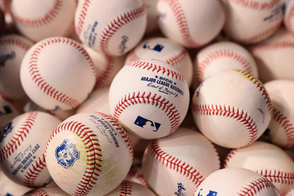 PHOENIX, AZ - APRIL 02:  Detail of baseballs during batting practice to the MLB opening day game between the San Francisco Giants and the Arizona Diamondbacks at Chase Field on April 2, 2017 in Phoenix, Arizona.  (Photo by Christian Petersen/Getty Images)