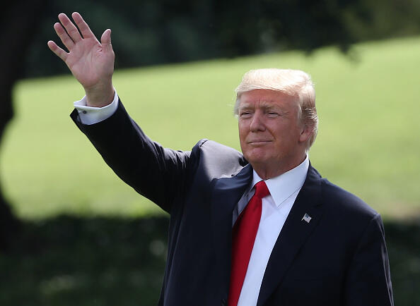 WASHINGTON, DC - JULY 24: U.S. President Donald Trump waves as walks to Marine One while departing from the White House on July 24, 2017, in Washington, DC. President Trump is traveling to Beaver, West Virginia where it will speak to Boy Scouts at the at the 2017 National Scout Jamboree. (Photo by Mark Wilson/Getty Images)