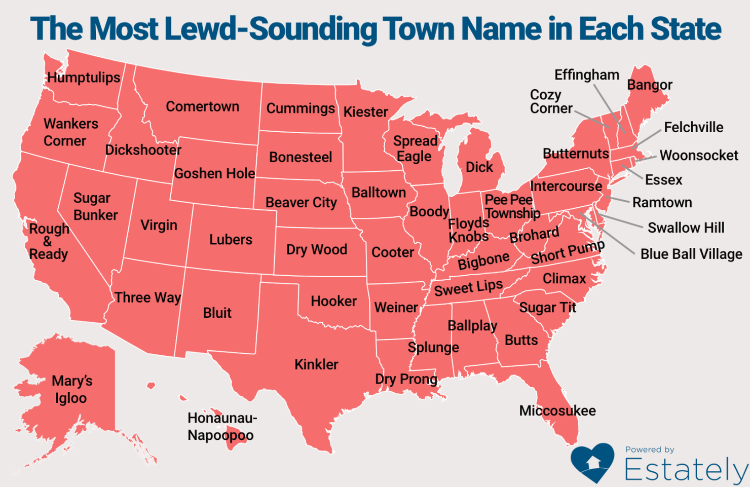 Map Shows The Dirtiest Sounding Town In Each State Iheartradio