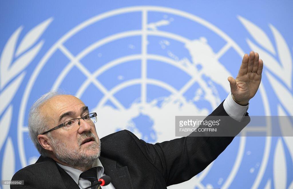 Secretary-General of the World Meteorological Organization (WMO) Michel Jarraud gestures during a press conference on a five-year report on the climate from 2011-2015 on November 25, 2015 in Geneva. The year 2015 is shaping up to be the hottest on record, with the highest ocean surface temperatures ever measured, the UN's weather agency said ahead of the crucial COP21 climate change summit in Paris. AFP PHOTO / FABRICE COFFRINI / AFP / FABRICE COFFRINI (Photo credit should read FABRICE COFFRINI/AFP/Getty Images)