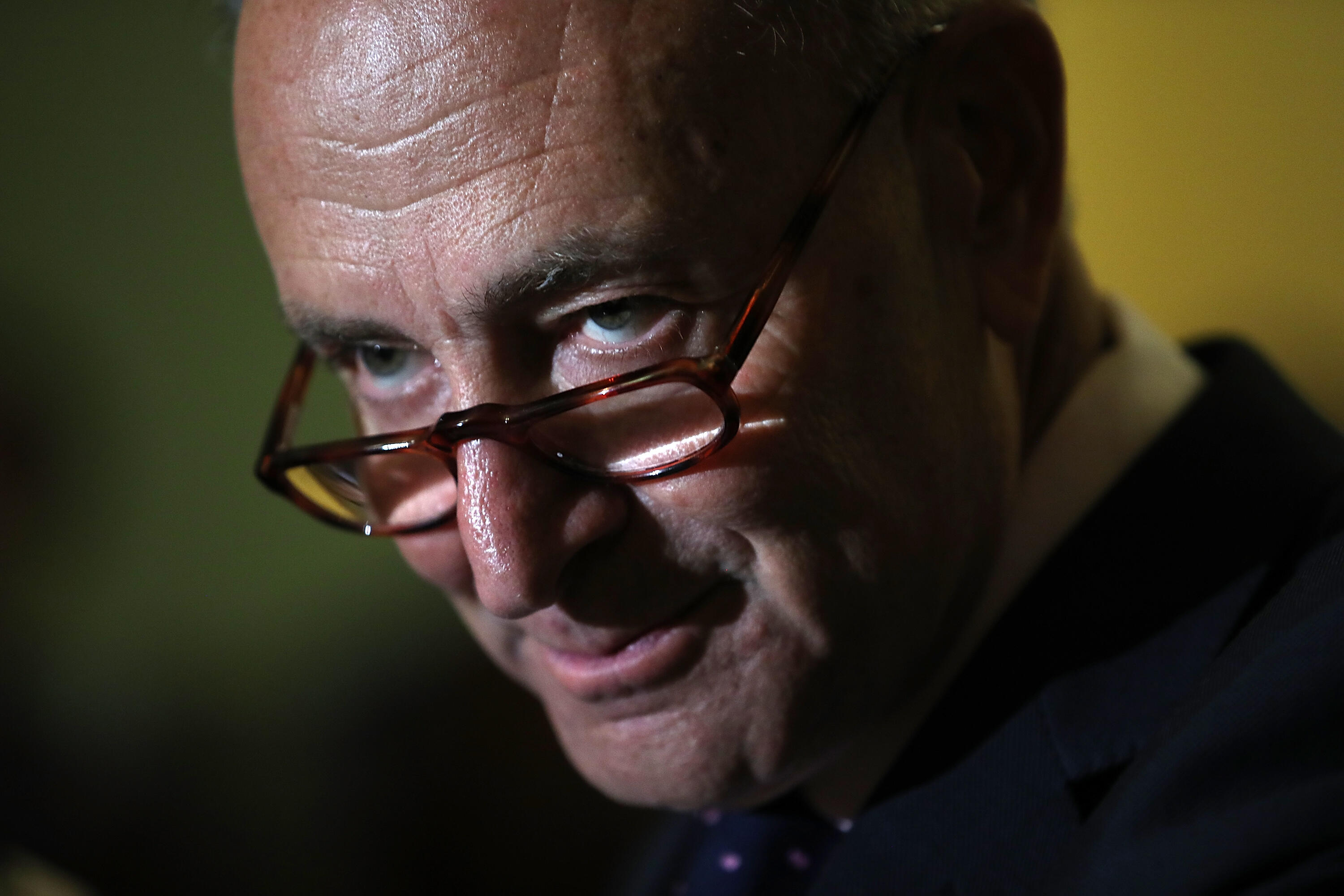 WASHINGTON, DC - SEPTEMBER 12: U.S. Senate Minority Leader Chuck Schumer (D-NY) answers questions at the U.S. Capitol on September 12, 2017, in Washington, DC. Schumer answered a range of questions relating to the upcoming Senate agenda during the press conference. (Photo by Win McNamee/Getty Images)