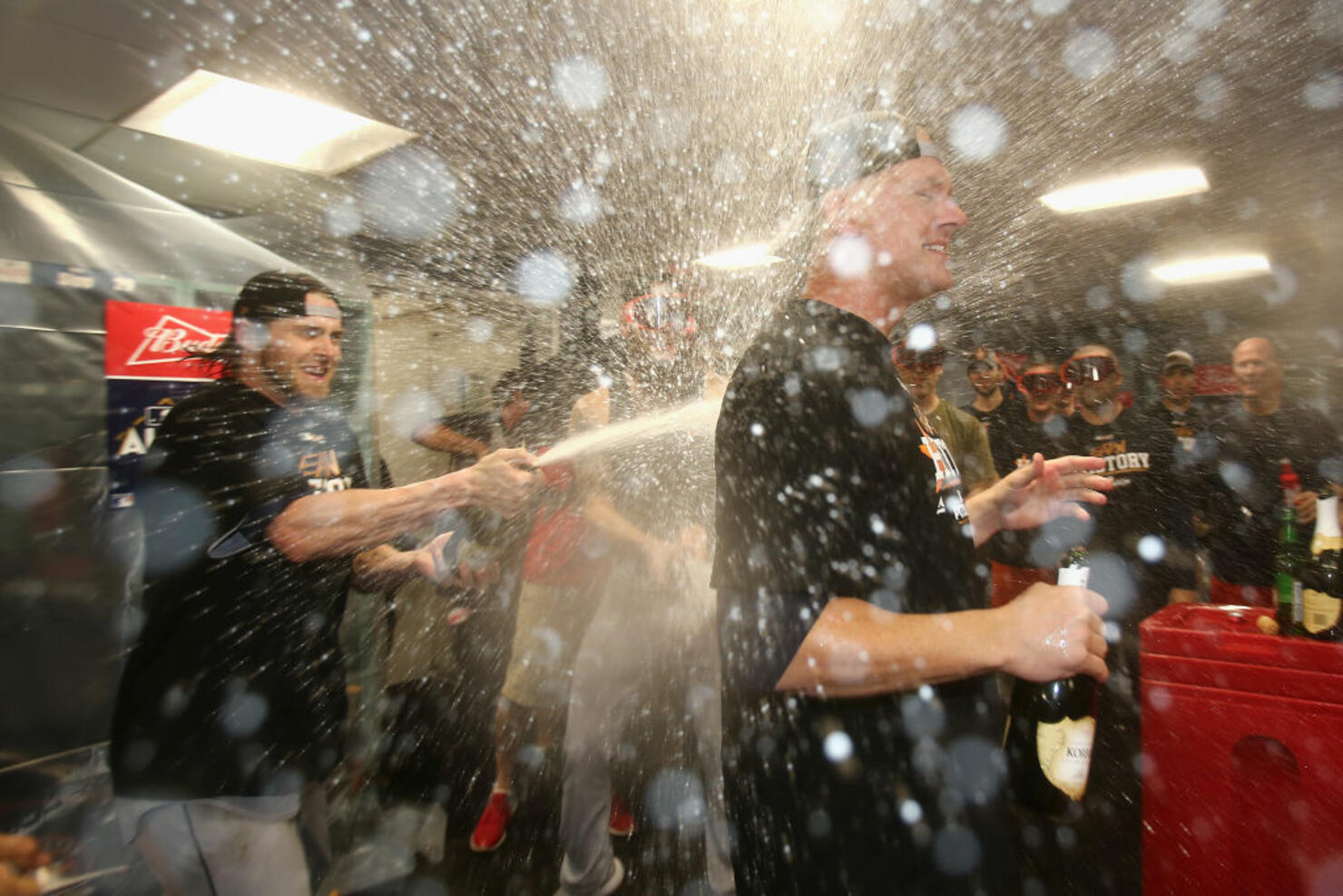 Manager A.J. Hinch of the Houston Astros celebrates