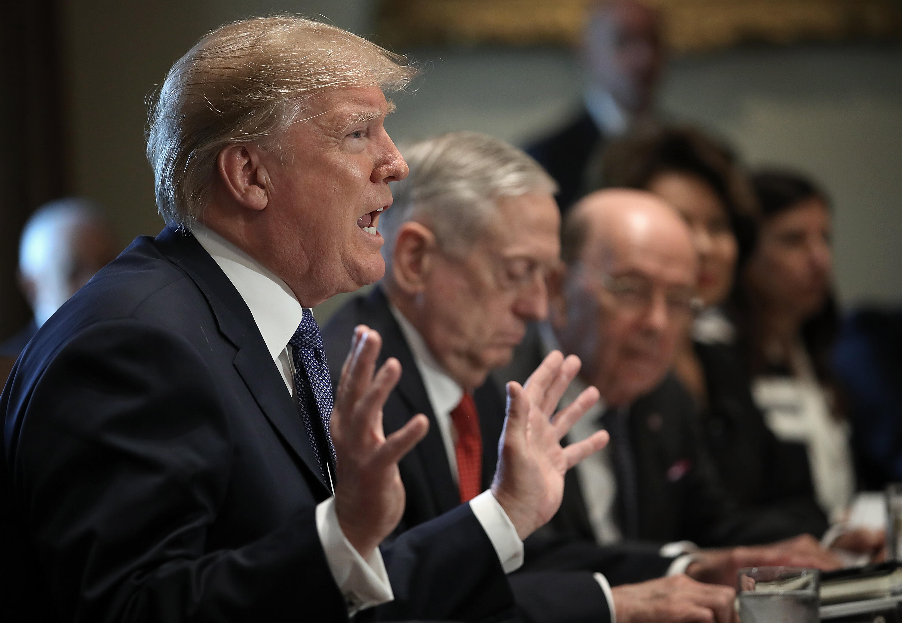 WASHINGTON, DC - NOVEMBER 01: U.S. President Donald Trump speaks while meeting with members of his cabinet November 1, 2017, in Washington, DC. During his remarks, Trump commented on the recent terror attack in New York City and discussed changing U.S. immigration laws to possibly prevent future attacks. (Photo by Win McNamee/Getty Images)