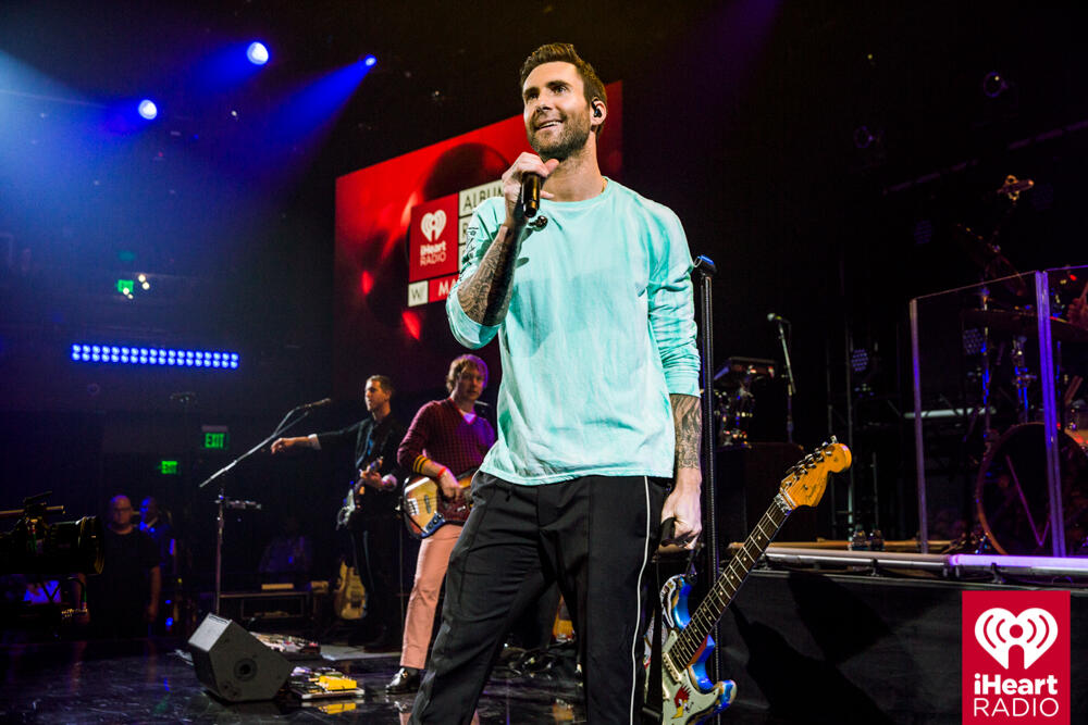 Maroon 5 onstage during their iHeartRadio LIVE performance at the iHeartRadio Theater in Los Angeles on November 7th, 2017.  <p><span style=