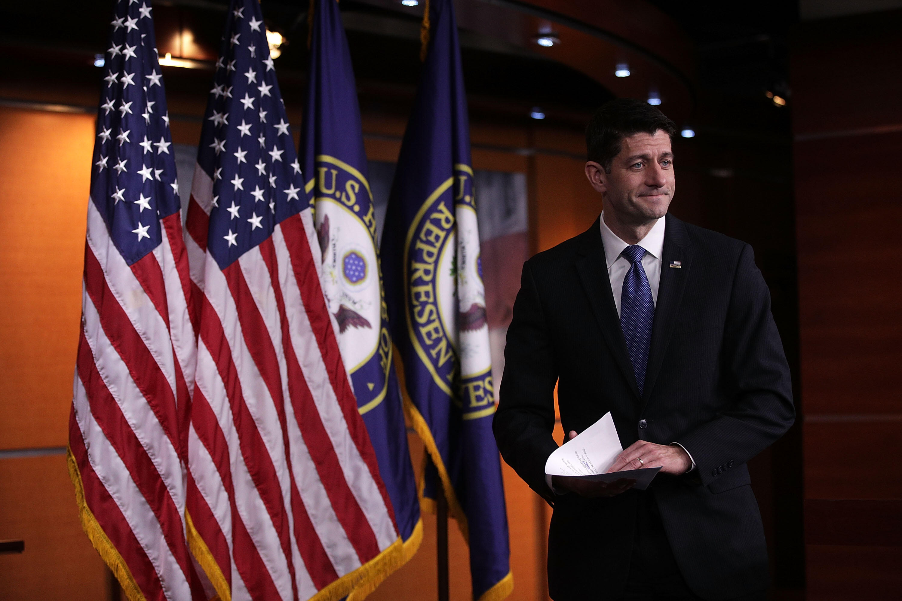 WASHINGTON, DC - NOVEMBER 09: U.S. Speaker of the House Rep. Paul Ryan (R-WI) leaves after a news conference November 9, 2017, on Capitol Hill in Washington, DC. Speaker Ryan answered questions about the proposed GOP tax bill. (Photo by Alex Wong/Getty Images)