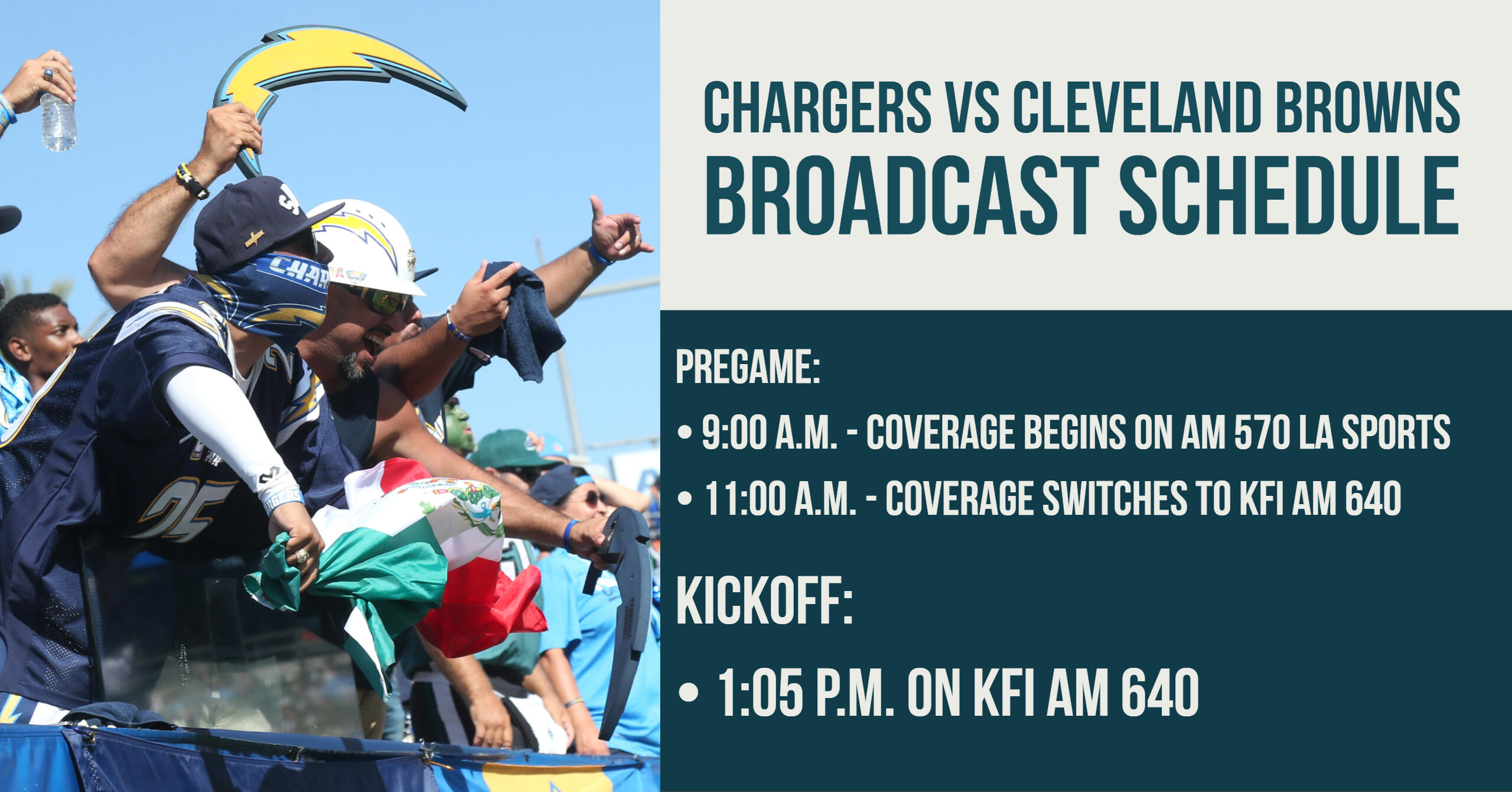 Chargers vs. Cleveland Browns Broadcast Schedule