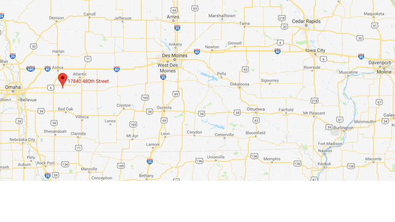 Location of school bus fire near Oakland, Iowa. Google Maps