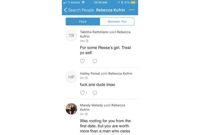 Bachelor Fan's Spam Becca K.'s Venmo!
