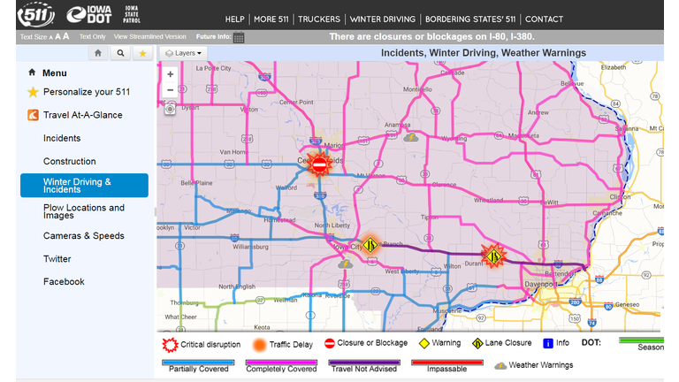 Iowa DOT Road Conditions at 1:12 p.m. Saturday click MAP for update