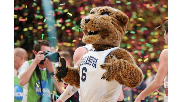 The Villanova Wildcats mascot 'Will D. Cat' celebrates after defeating the Michigan Wolverines 