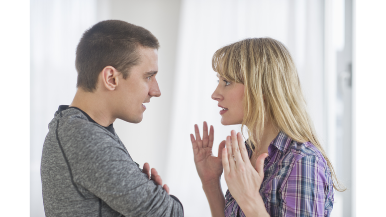 Couple discuss