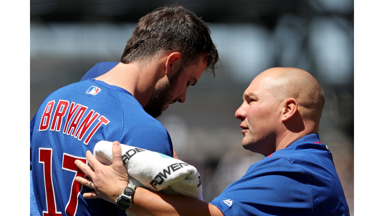 Kris Bryant struck by fastball 