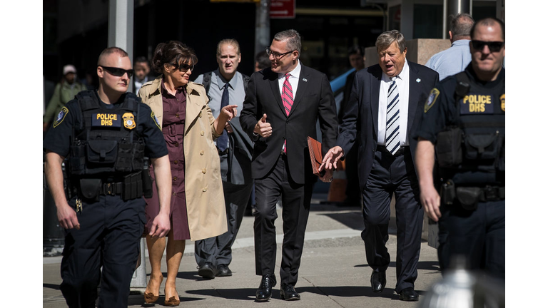 Parents Of First Lady Melania Trump, Viktor And Amalija Attend Immigration Proceedings In New York NEW YORK, NY - MAY 2: Amalija and Viktor Knavs, parents of U.S. First Lady Melania Trump, arrive with their lawyer Michael Wildes (C) at U.S. Citizenship and Immigration Services at the Jacob K. Javits Federal Building, May 2, 2018 in New York City. The Knavs are scheduled to have a meeting concerning their U.S. citizenship applications. The couple is originally from Slovenia and currently maintain permanent legal status in the United States. (Photo by Drew Angerer/Getty Images)