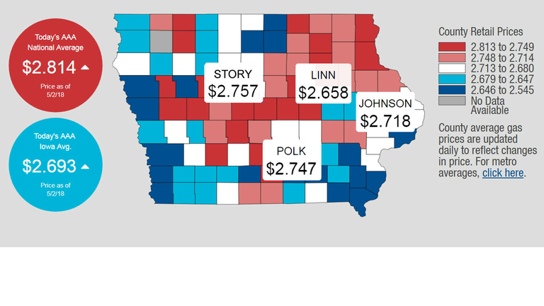 AAA Iowa gas price map - CLICK HERE for interactive map