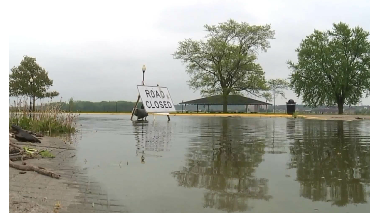 Mississippi River flooding closes roads in Davenport, Iowa.  Photo WHO TV