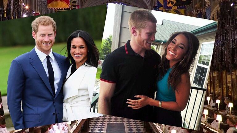 Photo of Johnston couple (R) compared with royals Prince Harry and Meghan Markle (L) WHO TV 