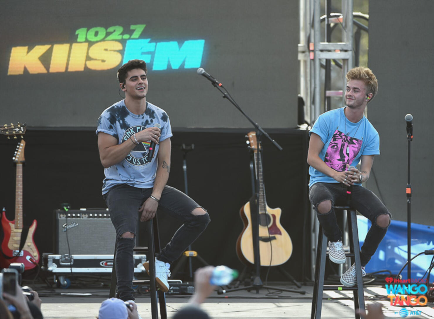  Jack Gilinsky and Jack Johnson of Jack & Jack perform live during the KIIS FM Wango Tango Village at the 2018 iHeartRadio Wango Tango by AT&T in Los Angeles, California.