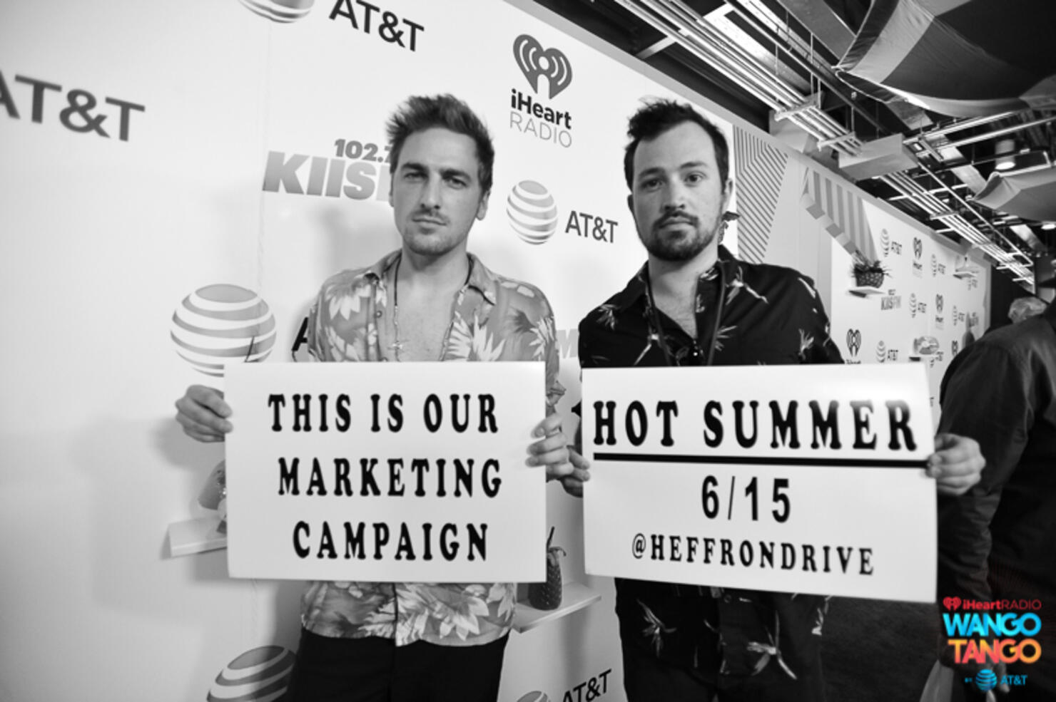 Kendall Schmidt and Dustin Belt of the band Heffron Drive arrive at the 2018 iHeartRadio Wango Tango by AT&T at Banc of California Stadium on June 2, 2018 in Los Angeles, California