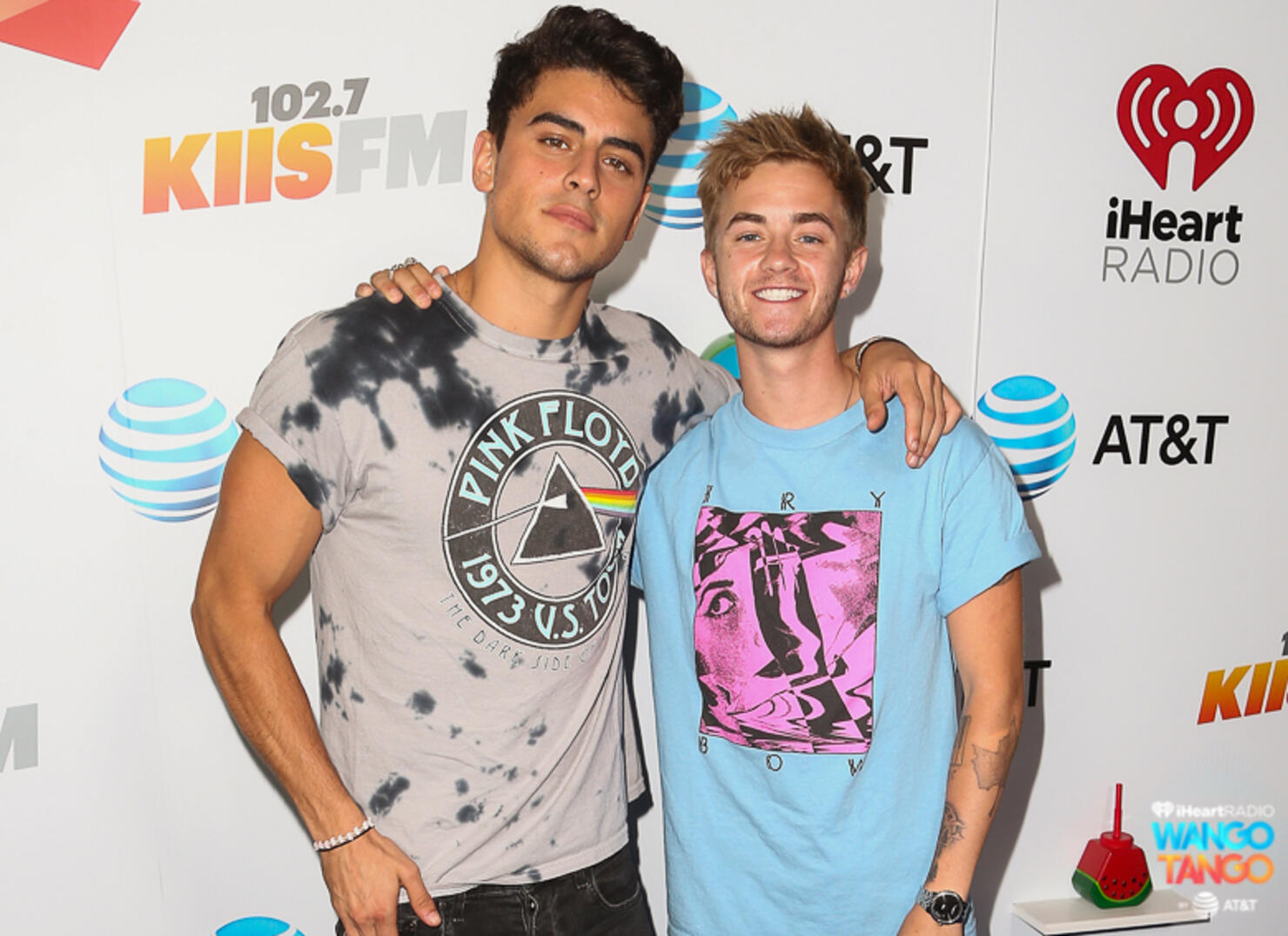 Jack Gilinsky and Jack Johnson of Jack & Jack arrive at the 2018 iHeartRadio Wango Tango by AT&T at Banc of California Stadium on June 2, 2018 in Los Angeles, California. 