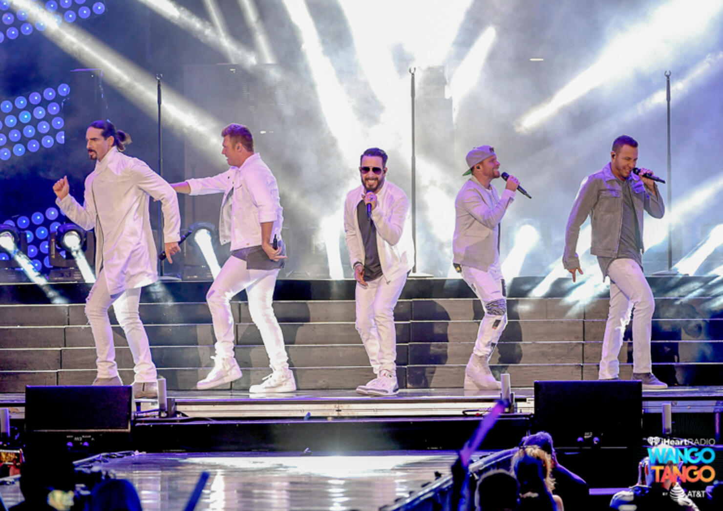 Nick Carter, Howie Dorough, AJ McLean, and Brian Littrell of music group Backstreet Boys perform onstage during the 2018 iHeartRadio Wango Tango by AT&T at Banc of California Stadium on June 2, 2018 in Los Angeles, California.