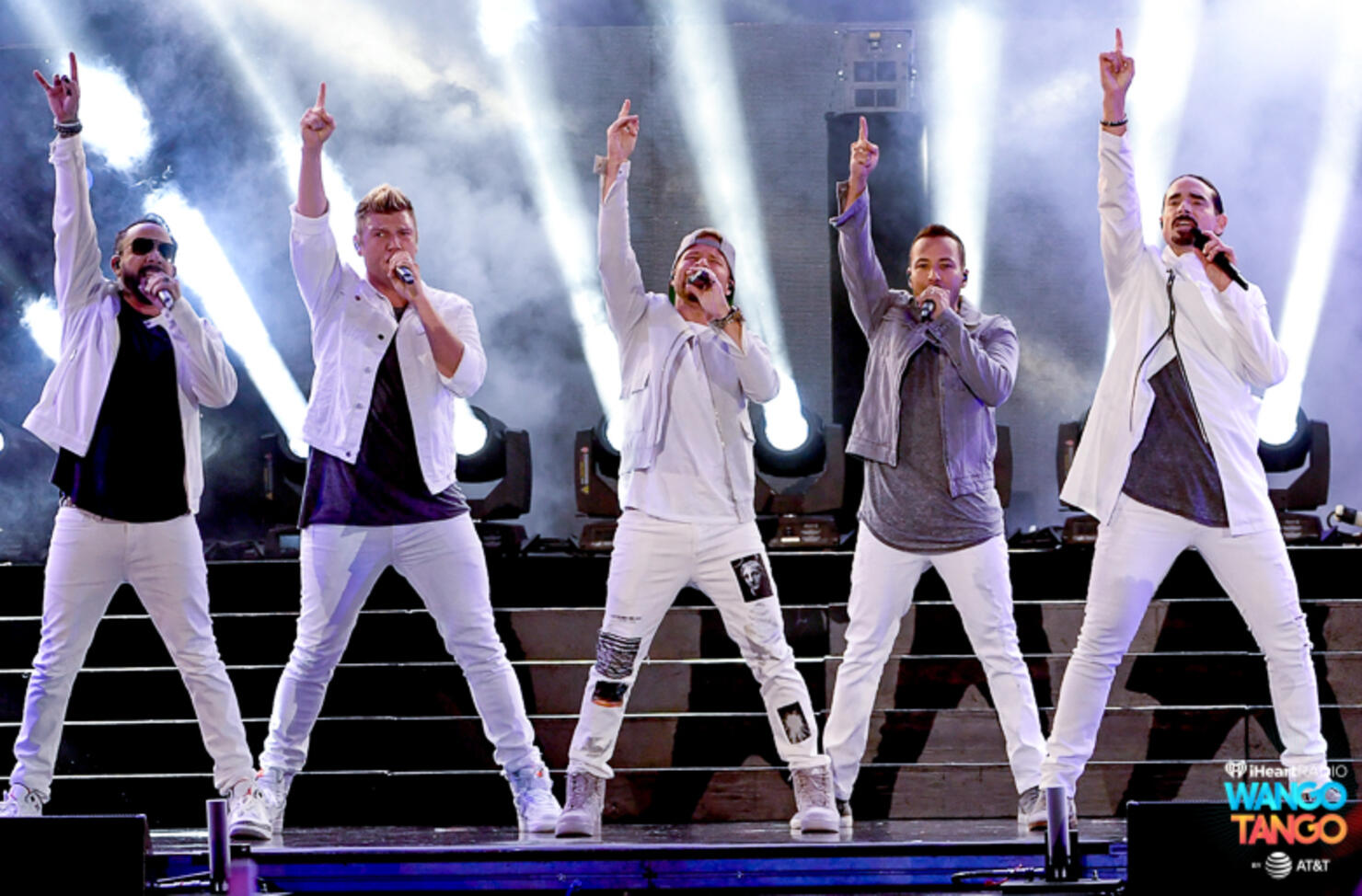 Nick Carter, Howie Dorough, AJ McLean, and Brian Littrell of music group Backstreet Boys perform onstage during the 2018 iHeartRadio Wango Tango by AT&T at Banc of California Stadium on June 2, 2018 in Los Angeles, California.