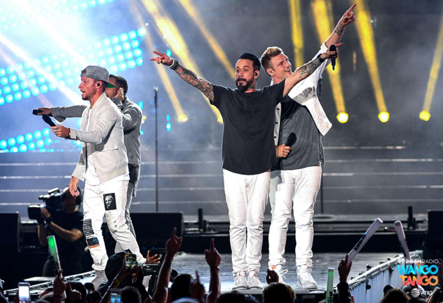 Nick Carter, Howie Dorough, AJ McLean, and Brian Littrell of music group Backstreet Boys perform onstage during the 2018 iHeartRadio Wango Tango by AT&T at Banc of California Stadium on June 2, 2018 in Los Angeles, California.